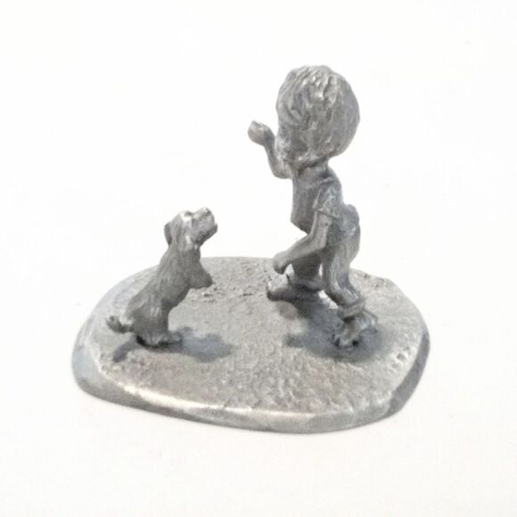 Vintage 1970's Boy and His Dog Pewter Miniature Figurine - Picture 3 of 4